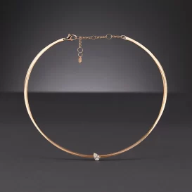 Choker en oro rosa 18k y brillante oval central