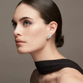 Aros en oro blanco 18k con 5 hileras de brillantes redondos