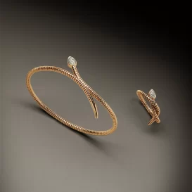 Conjunto Nodo de pulsera y anillo en oro rosa italiano 18k y brillantes by K DI Kuore