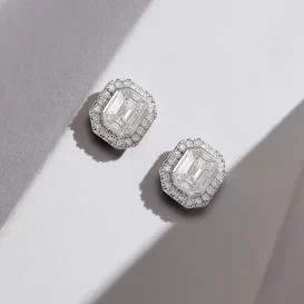 Aros Stud en oro blanco 18k y brillantes
